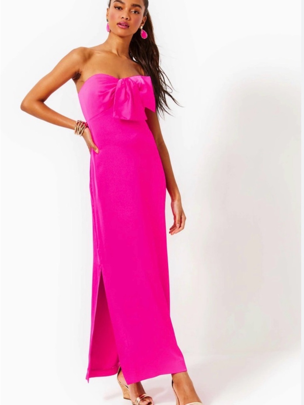 NWT Lilly Pulitzer Strapless Hot Pink Bow Maxi Dress